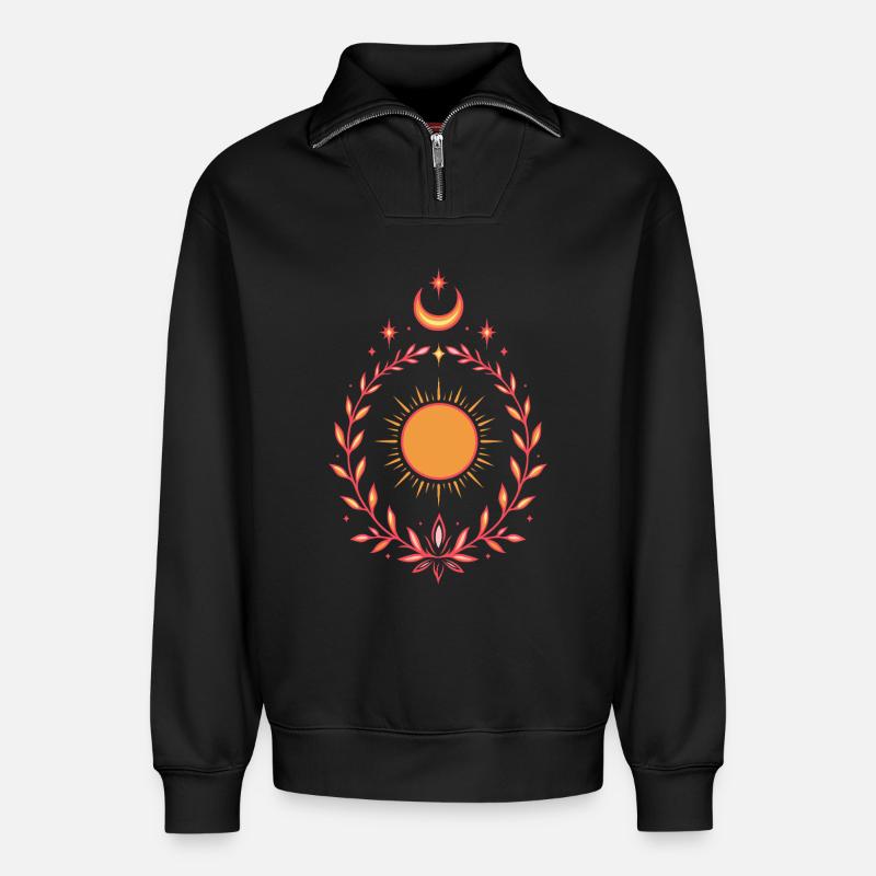 Midsummer Sun – Boho Litha Design - Relaxed Unisex Organic Half Zip Sweatshirt – by SPREAD - black