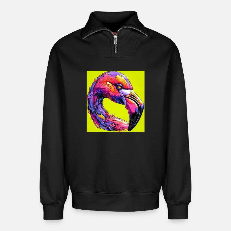 Flamingo - Relaxed Unisex Organic Half Zip Sweatshirt – von SPREAD - Schwarz