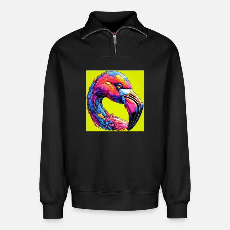 Flamingo - Relaxed Unisex Organic Half Zip Sweatshirt – von SPREAD - Schwarz