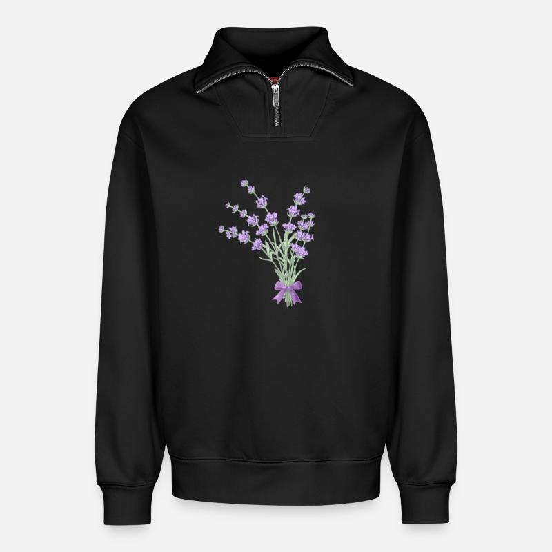 Lavendelstrauss - Relaxed Unisex Organic Half Zip Sweatshirt – von SPREAD - Schwarz