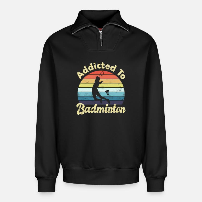 Badminton - Sweat unisexe décontracté en coton biologique à demi-zip – de SPREAD - noir