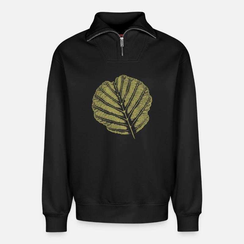 Leaf Alder / KHAKI - Relaxed Unisex Organic Half Zip Sweatshirt – by SPREAD - black