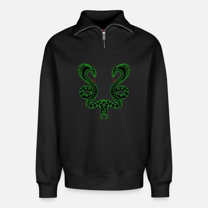 Zwei grüne Schlangen - Relaxed Unisex Organic Half Zip Sweatshirt – von SPREAD - Schwarz