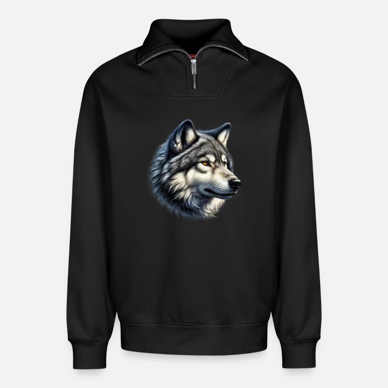 Wolf - Relaxed Unisex Organic Half Zip Sweatshirt – von SPREAD - Schwarz