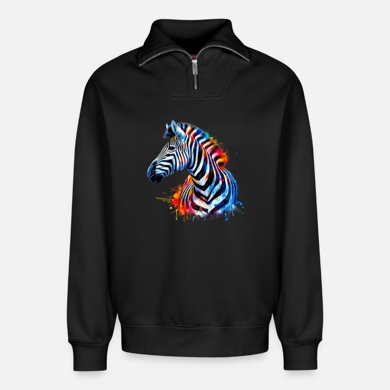 Zebra - Relaxed Unisex Organic Half Zip Sweatshirt – von SPREAD - Schwarz