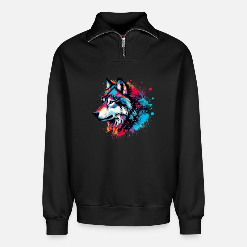 Wolf - Relaxed Unisex Organic Half Zip Sweatshirt – von SPREAD - Schwarz