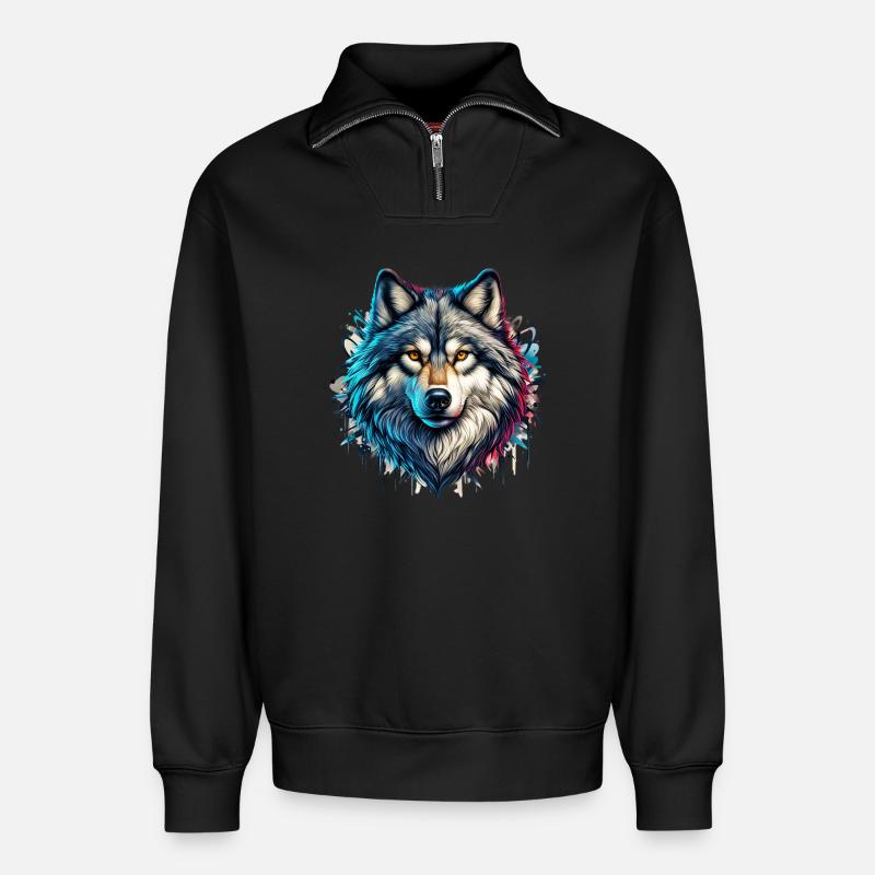 Wolf - Relaxed Unisex Organic Half Zip Sweatshirt – von SPREAD - Schwarz