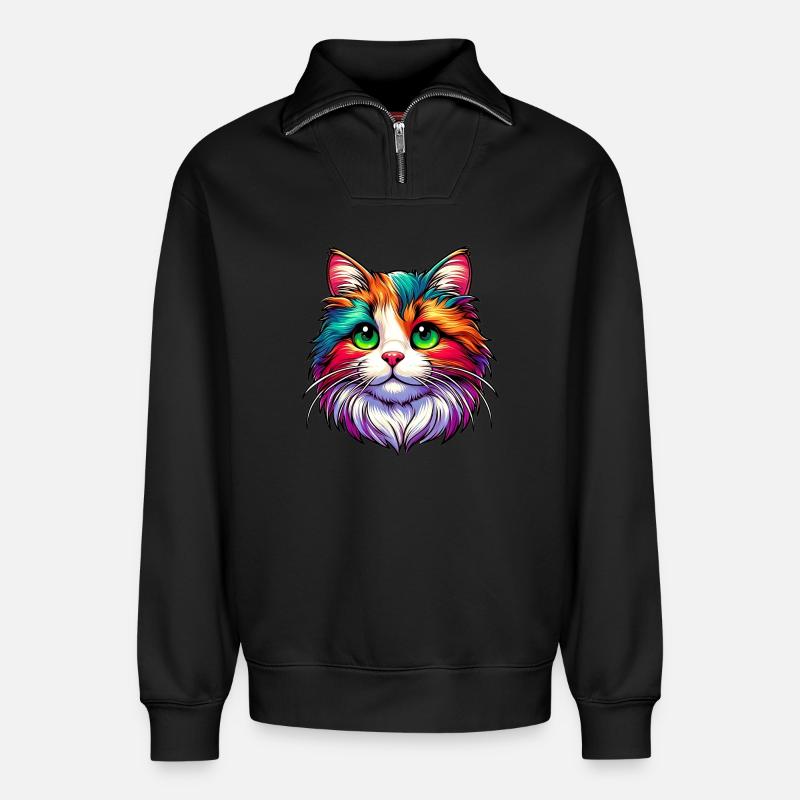 Katze - Relaxed Unisex Organic Half Zip Sweatshirt – von SPREAD - Schwarz