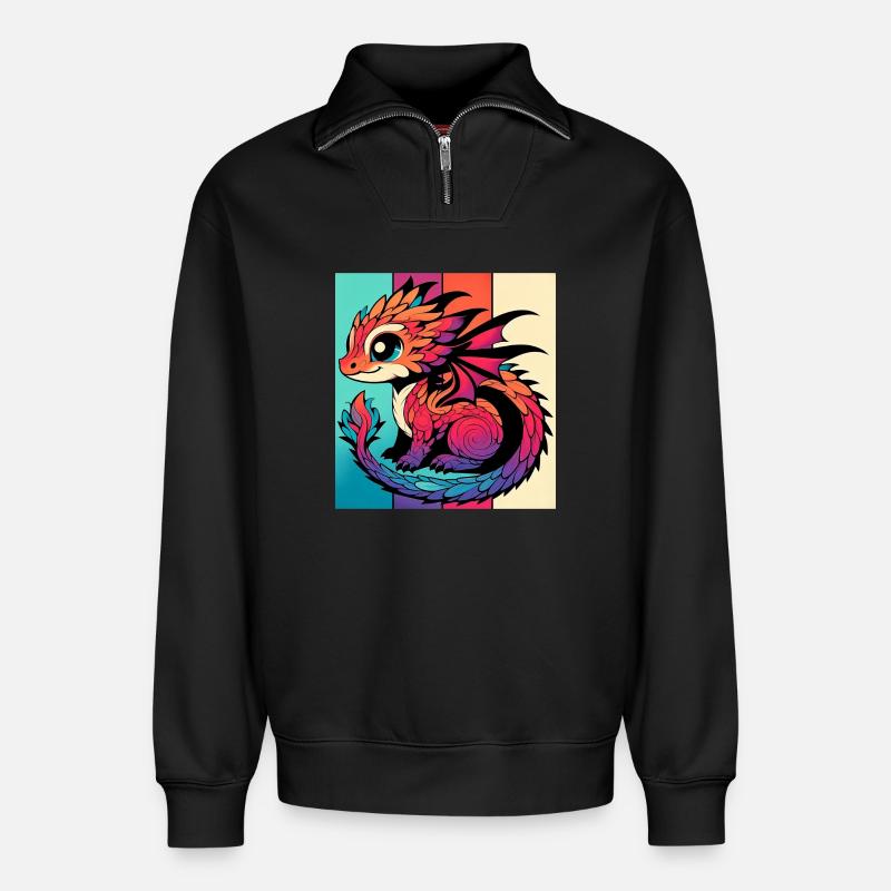 Drache - Relaxed Unisex Organic Half Zip Sweatshirt – von SPREAD - Schwarz