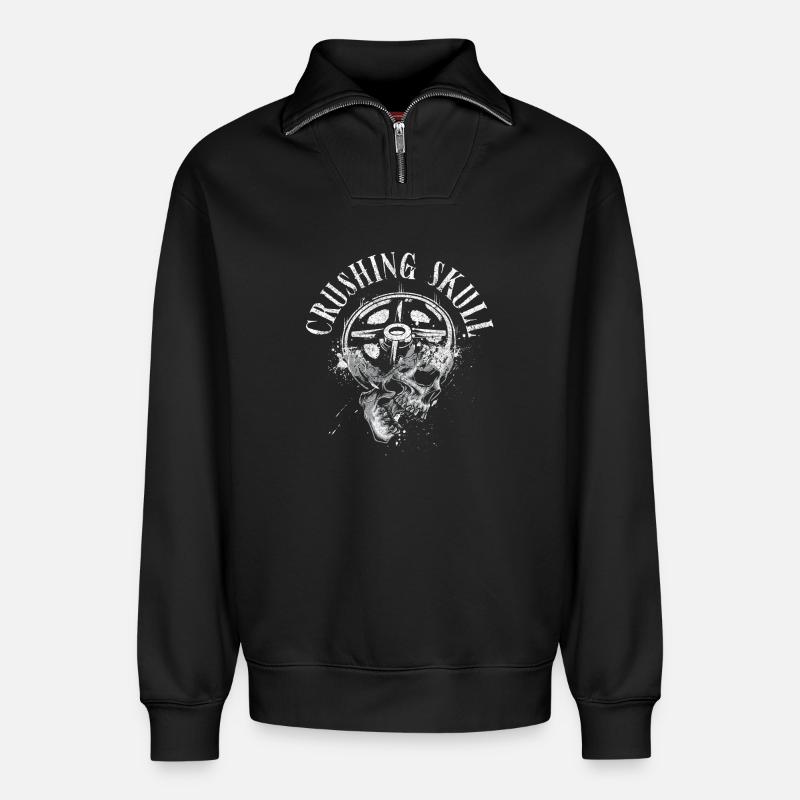 Zermalmendes Schädel-Powerlifting - Relaxed Unisex Organic Half Zip Sweatshirt – von SPREAD - Schwarz