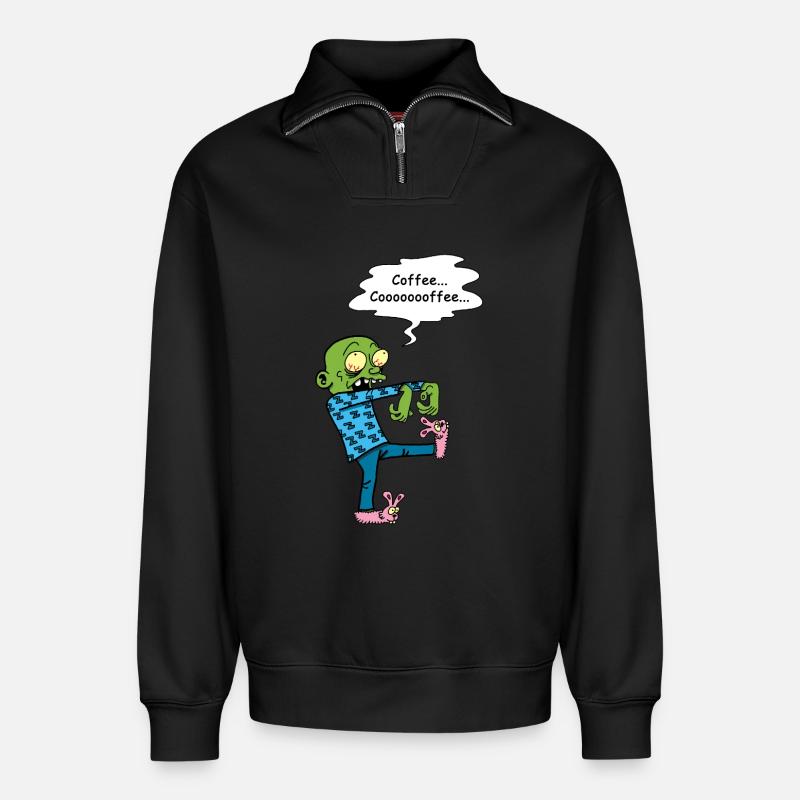 Brauchen Sie einen Kaffee - Relaxed Unisex Organic Half Zip Sweatshirt – von SPREAD - Schwarz