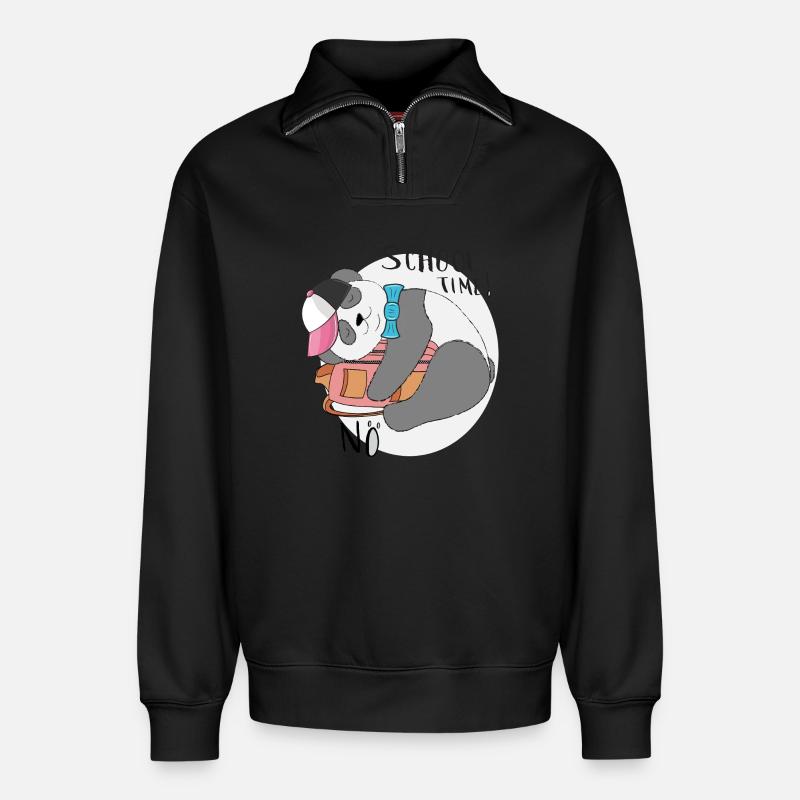 Heure de l’école - Sweat unisexe décontracté en coton biologique à demi-zip – de SPREAD - noir