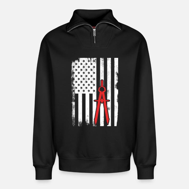 Architecture USA Flag - Relaxed Unisex Organic Half Zip Sweatshirt – by SPREAD - black