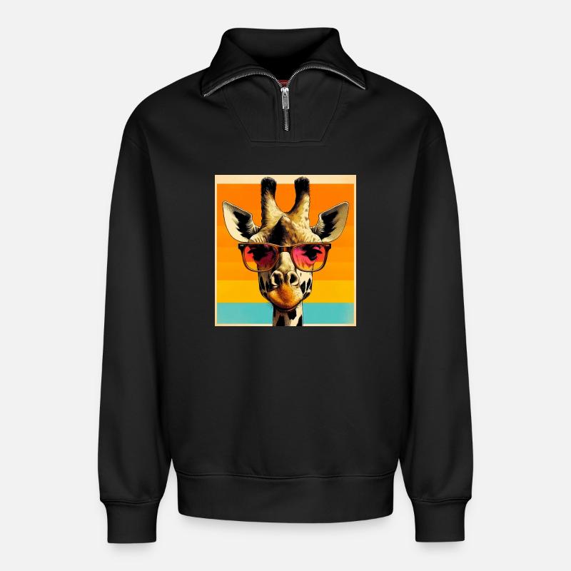 Giraffe - Relaxed Unisex Organic Half Zip Sweatshirt – von SPREAD - Schwarz