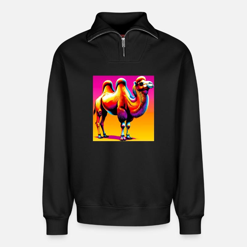 Kamel - Relaxed Unisex Organic Half Zip Sweatshirt – von SPREAD - Schwarz