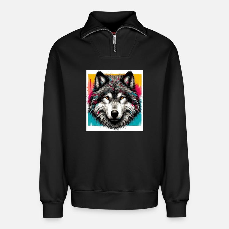 Wolf - Relaxed Unisex Organic Half Zip Sweatshirt – by SPREAD - black