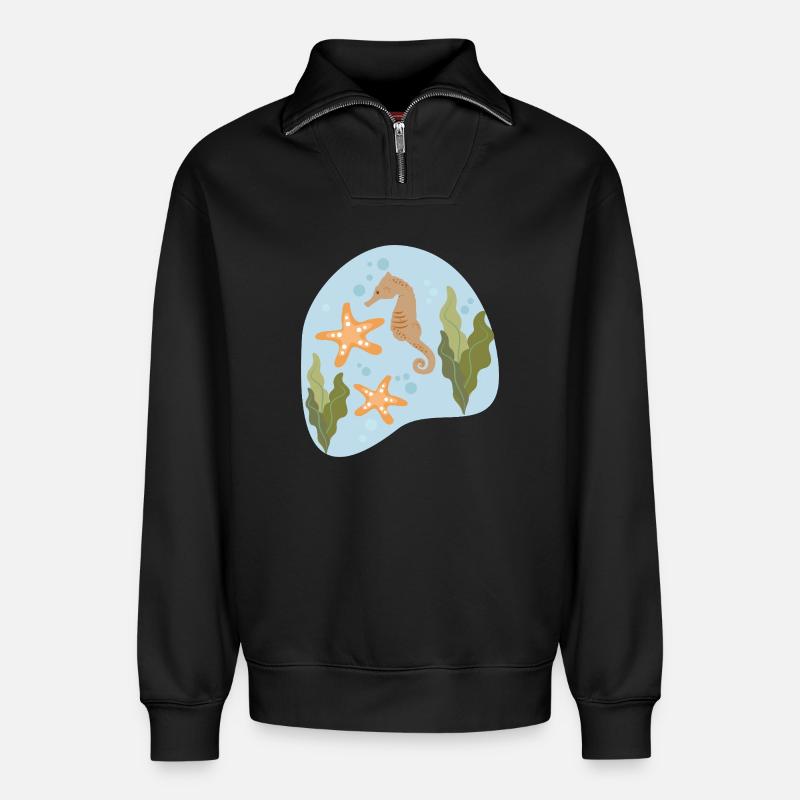 Seepferdchen - Relaxed Unisex Organic Half Zip Sweatshirt – von SPREAD - Schwarz