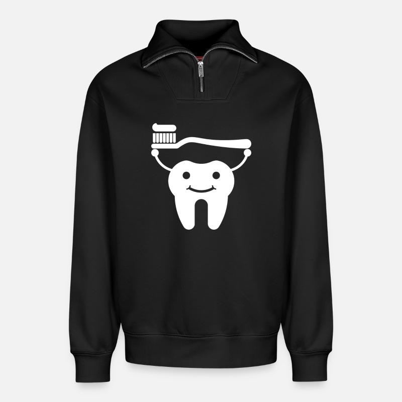 Tooth with toothbrush and toothpaste - Relaxed Unisex Organic Half Zip Sweatshirt – by SPREAD - black