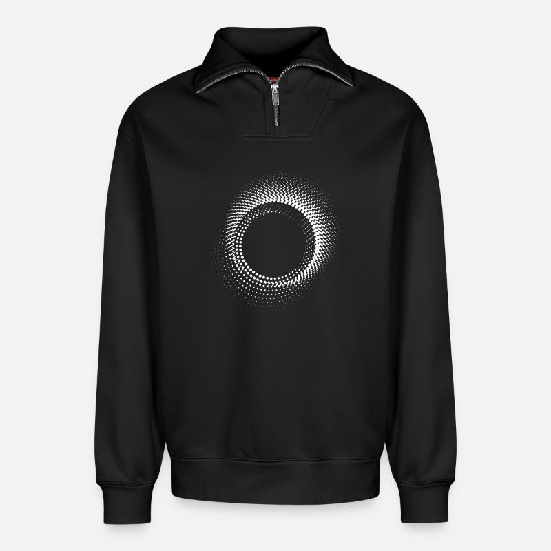 Concentric Dot Spiral - Relaxed Unisex Organic Half Zip Sweatshirt – by SPREAD - black