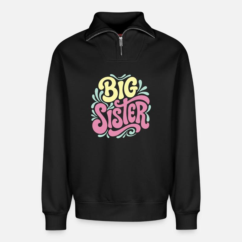 Große Schwester-Feier - Relaxed Unisex Organic Half Zip Sweatshirt – von SPREAD - Schwarz