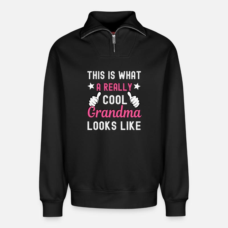 Grossmutter - Relaxed Unisex Organic Half Zip Sweatshirt – von SPREAD - Schwarz