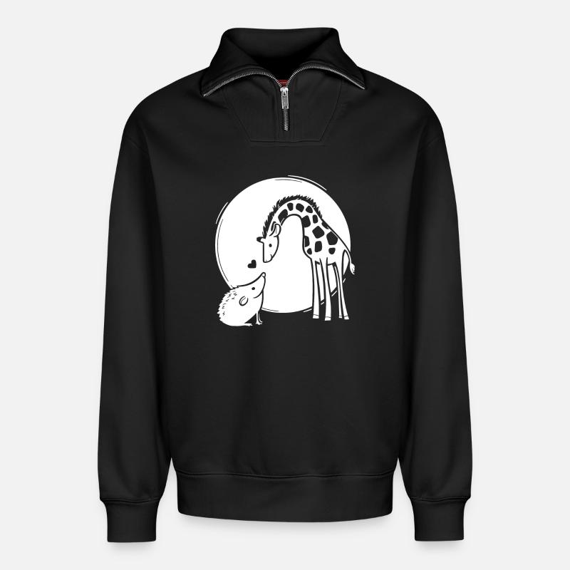 Giraffe und Igel Liebe - Relaxed Unisex Organic Half Zip Sweatshirt – von SPREAD - Schwarz