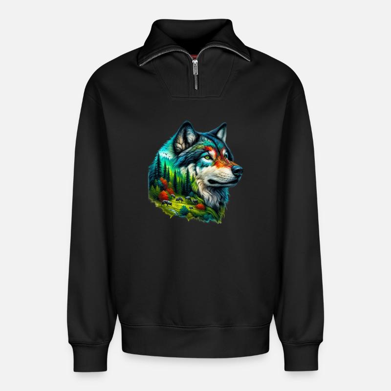 Wolf - Relaxed Unisex Organic Half Zip Sweatshirt – von SPREAD - Schwarz