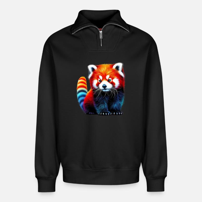 Petit panda - Sweat unisexe décontracté en coton biologique à demi-zip – de SPREAD - noir