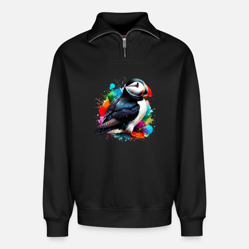 Papageitaucher - Relaxed Unisex Organic Half Zip Sweatshirt – von SPREAD - Schwarz