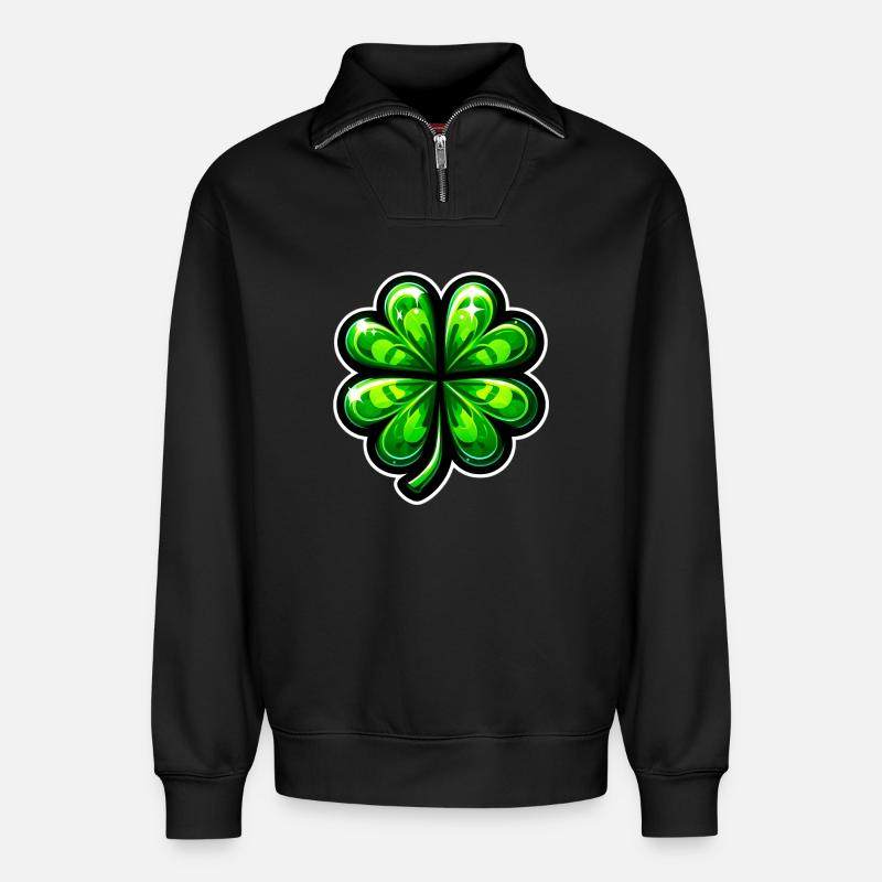 Vierblättriges Kleeblatt - Relaxed Unisex Organic Half Zip Sweatshirt – von SPREAD - Schwarz
