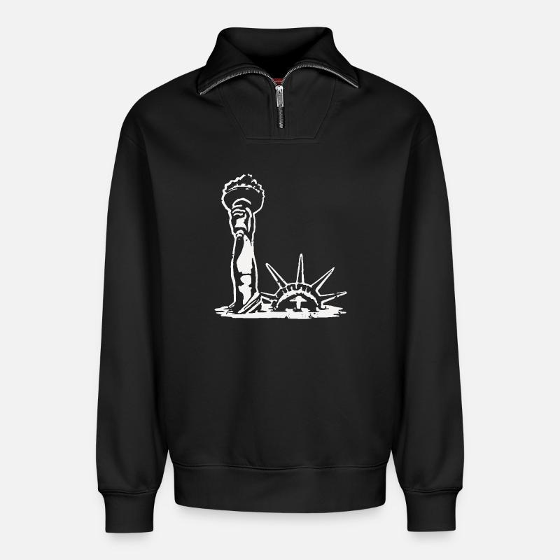 Die Freiheitsstatue ertrinkt - Relaxed Unisex Organic Half Zip Sweatshirt – von SPREAD - Schwarz