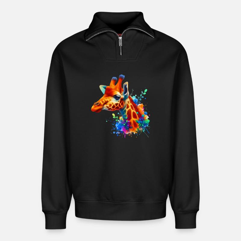 Giraffe - Relaxed Unisex Organic Half Zip Sweatshirt – von SPREAD - Schwarz