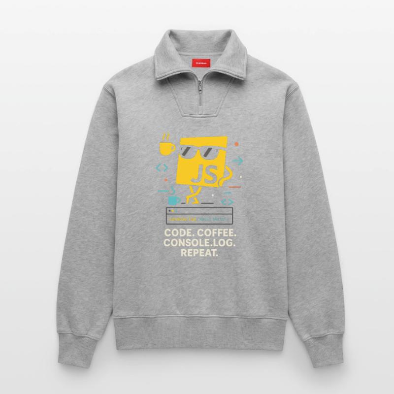 Code Coffee Console.log Repeat JavaScript Program Relaxed Unisex Organic Half Zip Sweatshirt – by SPREAD