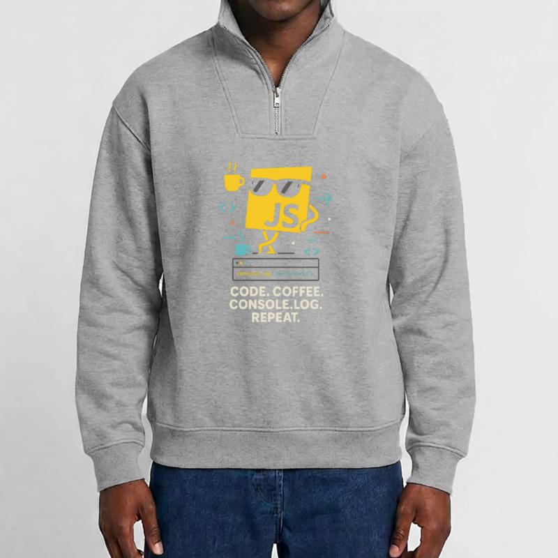 Code Coffee Console.log Repeat JavaScript Program Relaxed Unisex Organic Half Zip Sweatshirt – by SPREAD