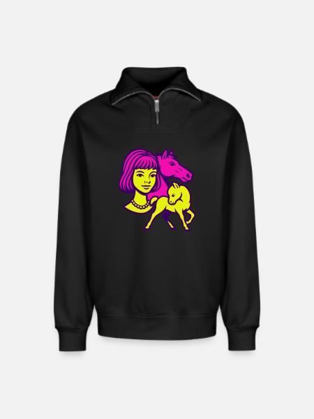 Pferdemädchen Pop-Art - Relaxed Unisex Organic Half Zip Sweatshirt – von SPREAD - Schwarz