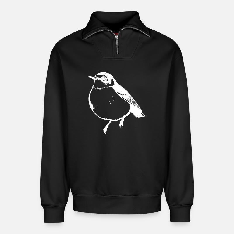 Blanc oiseau - Sweat unisexe décontracté en coton biologique à demi-zip – de SPREAD - noir