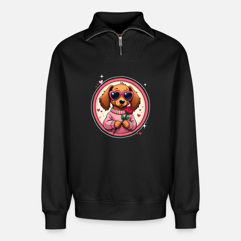 Dackel teckel teckel tekel - Sweat unisexe décontracté en coton biologique à demi-zip – de SPREAD - noir