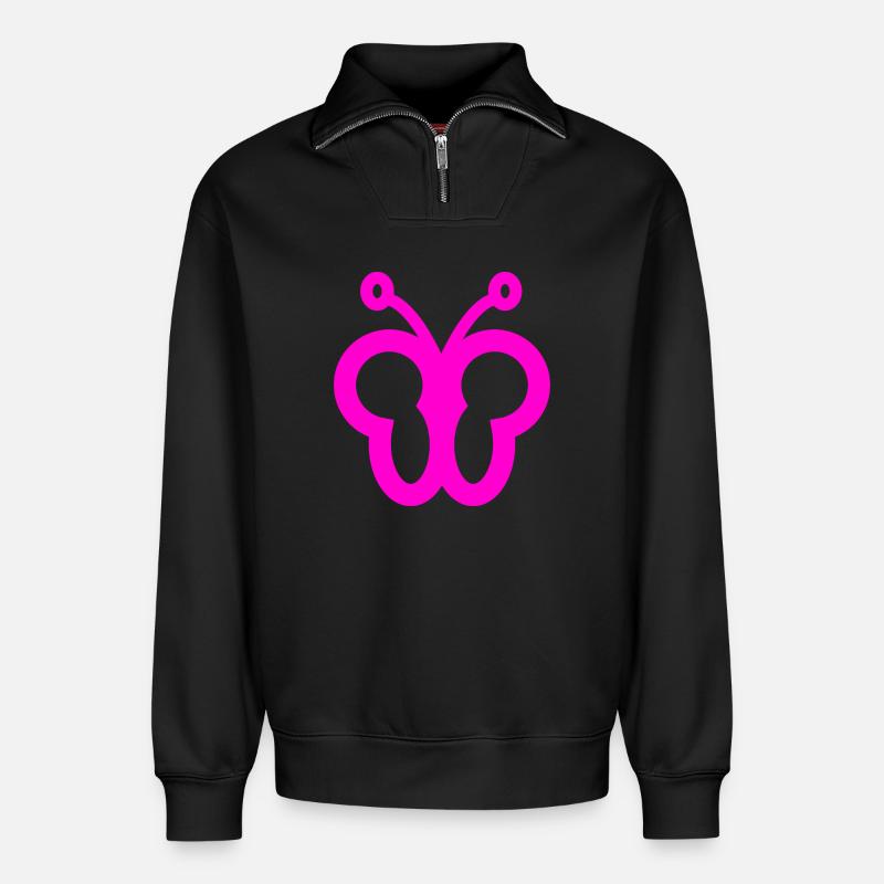 Papillon - Sweat unisexe décontracté en coton biologique à demi-zip – de SPREAD - noir