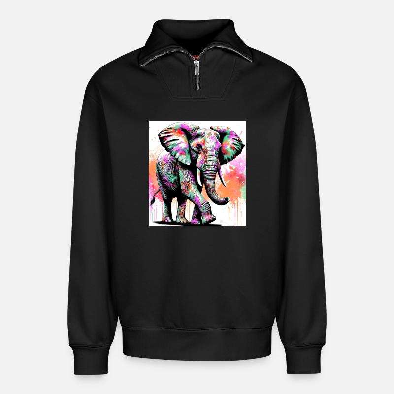 Elefant - Relaxed Unisex Organic Half Zip Sweatshirt – von SPREAD - Schwarz