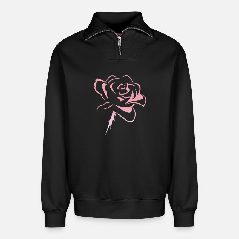 Blume,Rose - Relaxed Unisex Organic Half Zip Sweatshirt – von SPREAD - Schwarz