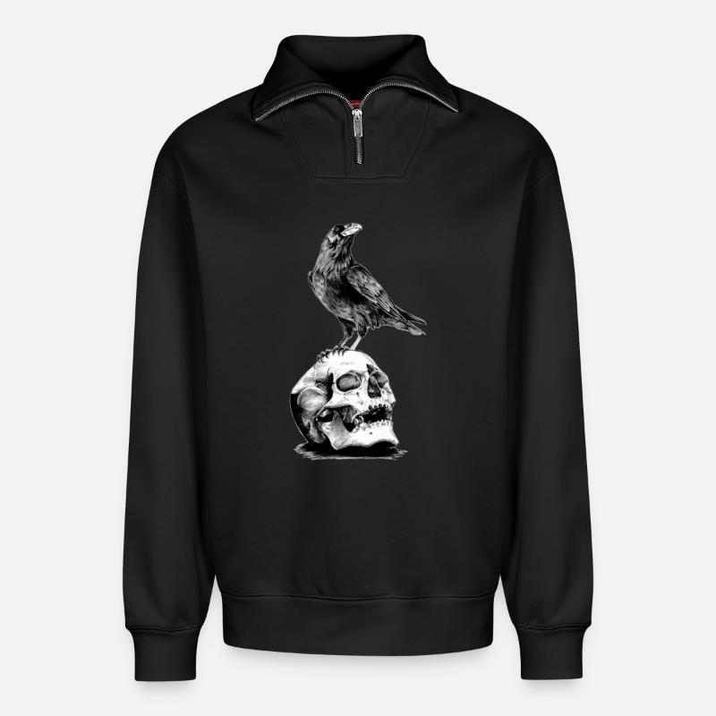 Skull mit Krähe - Relaxed Unisex Organic Half Zip Sweatshirt – von SPREAD - Schwarz