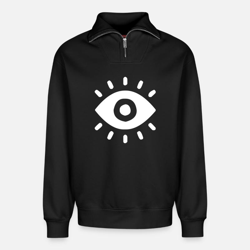 Oeil oeil - Sweat unisexe décontracté en coton biologique à demi-zip – de SPREAD - noir