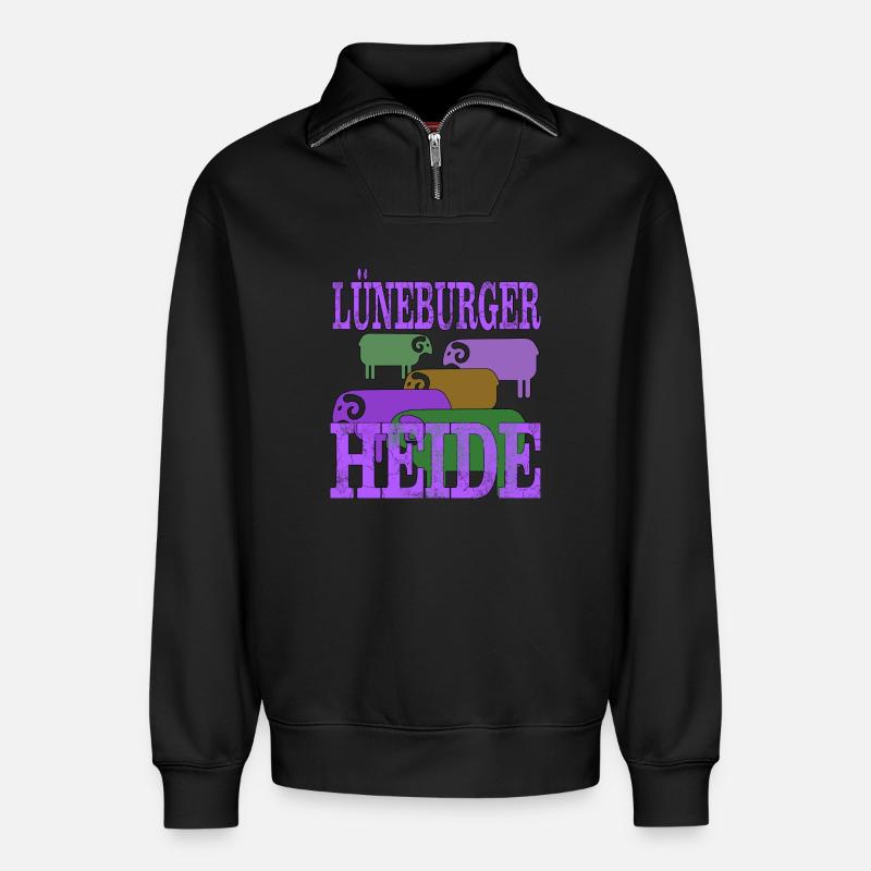 Lüneburger Heide Motiv - Relaxed Unisex Organic Half Zip Sweatshirt – von SPREAD - Schwarz