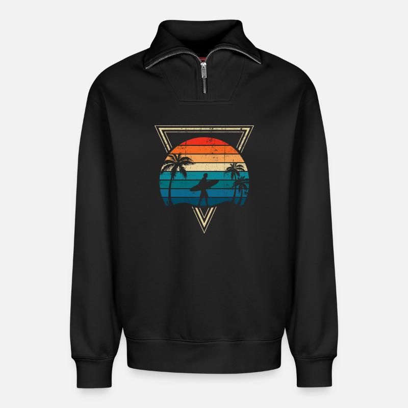 Sunset Surf und Palm Coast - Relaxed Unisex Organic Half Zip Sweatshirt – von SPREAD - Schwarz