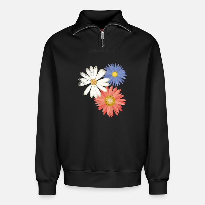 3 fleurs - Sweat unisexe décontracté en coton biologique à demi-zip – de SPREAD - noir