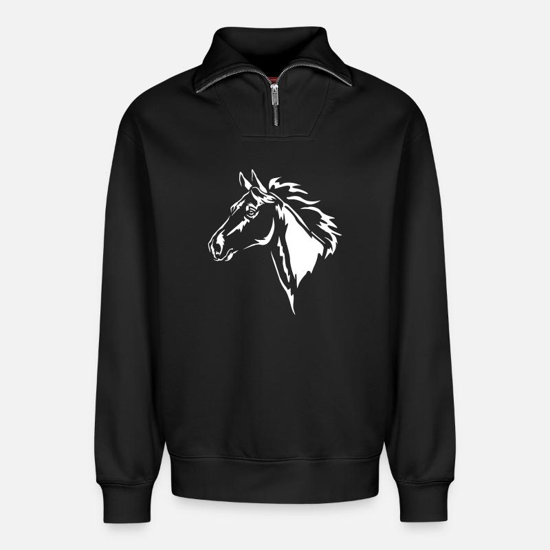 Pferd Kopf "Black Edition" - Relaxed Unisex Organic Half Zip Sweatshirt – von SPREAD - Schwarz