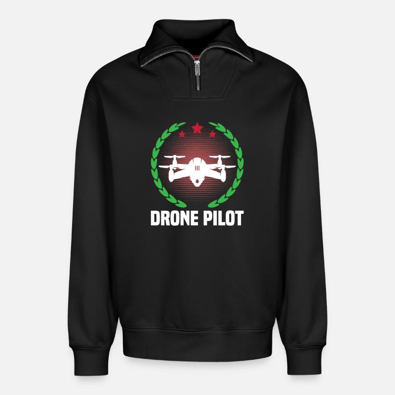 Drohnen-Pilot - Relaxed Unisex Organic Half Zip Sweatshirt – von SPREAD - Schwarz