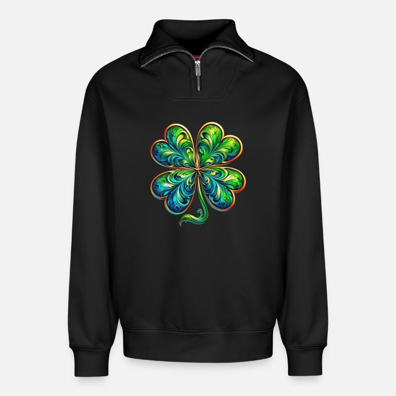 Vierblättriges Kleeblatt - Relaxed Unisex Organic Half Zip Sweatshirt – von SPREAD - Schwarz