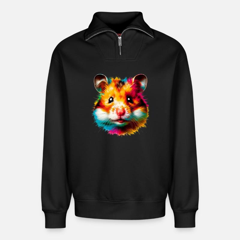 Hamster - Sweat unisexe décontracté en coton biologique à demi-zip – de SPREAD - noir