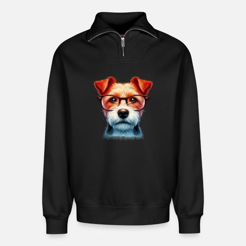 Hund mit Brille - Relaxed Unisex Organic Half Zip Sweatshirt – von SPREAD - Schwarz